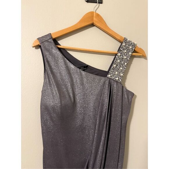 JS Boutique 8 Beaded Strap Gathered Mini Cocktail Dress Silver Metallic Sparkle - Picture 3 of 7